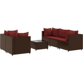 vidaXL Vidaxl - Set Muebles De Jard&iacute;n 6 Piezas Y Cojines Rat&aacute;n Sint&eacute;tico Marr&oacute;n