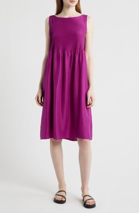 Eileen Fisher Pleated Silk Dress in Berry Bloom at Nordstrom, Size Xx-Small