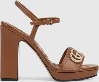 Gucci Womens Platform Sandal With Double G, Brown, Leather
