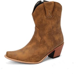 Generic Womens Pointed Toe Western Ankle Boots Faux Leather Chunky Heel Stylish Comfortable Slip Resistant Wear Resistant For Fashion Party Daily,Yellow,4.5 U