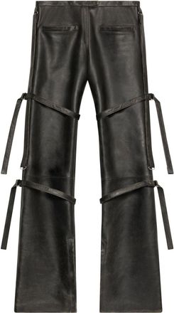 Courr&egrave;ges buckled leather straight-leg trousers - women - Cupro/Leather - 44 - Black