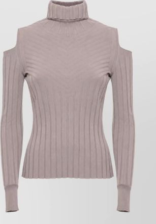 D.exterior ribbed cutout high neck long sleeve top