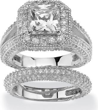 Palm Beach Jewelry 5.08 TCW Cubic Zirconia 2-Piece Bridal Set in Platinum-Plated
