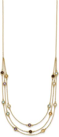 Diamond2Deal 14k Yellow Gold Smoky Quartz White Quartz 3-strand Drop Necklace