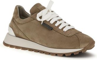 Brunello Cucinelli Womens Beige Calf Leather Bos Taurus Platform Sneakers