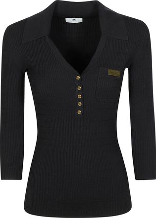 Elisabetta Franchi Fitted Ribbed Deep V Shirt