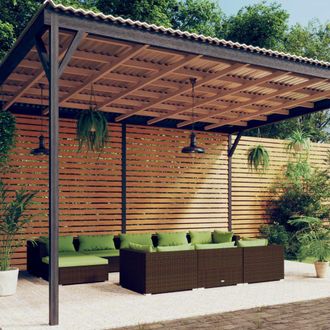 vidaXL Set Muebles De Jard&iacute;n 10 Pzas Y Cojines Rat&aacute;n Sint&eacute;tico Marr&oacute;n Vidaxl