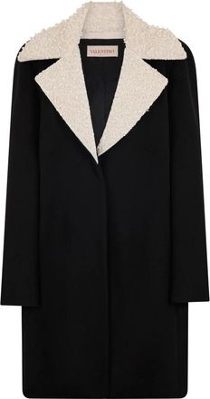 Valentino Garavani Elegante zwarte jas met juwelen kraag versierd met pailletten en kralen - Dames - Mantel - Zwart - 3XL - Pailletten - Jassen