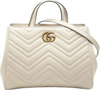 Gucci Pre-owned Handbags, female, White, Size: ONE SIZE Pre-owned GG Marmont Leather 2way Bag