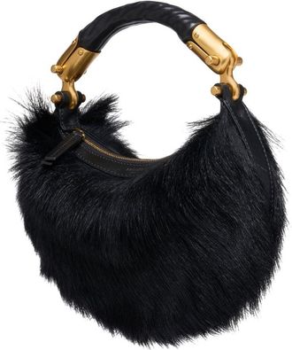 Balmain Womens Ebene Shoulder Bag Black Fur