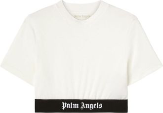 Palm Angels White Logo-underband Cotton Crop Top