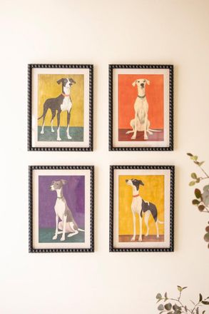Kalalou Set Of Four Framed Hound Prints Under Glass