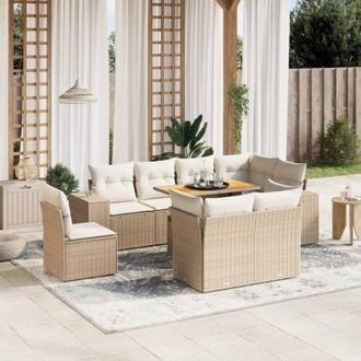 vidaXL Set De Sof&aacute;s De Jard&iacute;n 9 Pzas Con Cojines Rat&aacute;n Sint&eacute;tico Beige Vidaxl