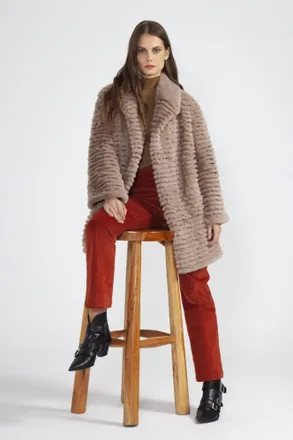 JayLey Womens Ribbed Faux Fur Coat - Mocha