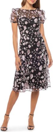 Marina Rossini Floral Embroidered Dress in Black/Pink at Nordstrom Rack, Size Medium