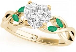 Allurez Twisted Heart Emeralds Vine Leaf Engagement Ring 18k Yellow Gold (1.50ct)