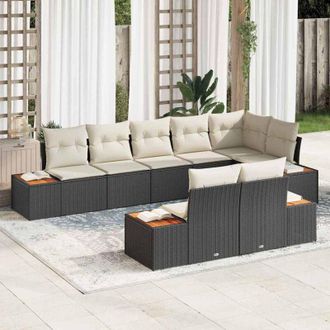 vidaXL Vidaxl - Conjunto De Sof&aacute; De Jard&iacute;n Con Coj&iacute;n 8 Pcs Negro Polirat&aacute;n