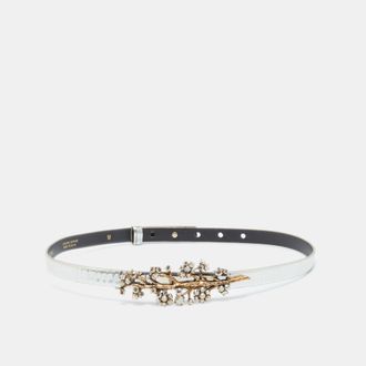 Oscar De La Renta Oscar De La Renta Silver Patent Leather Crystal Embellished Belt