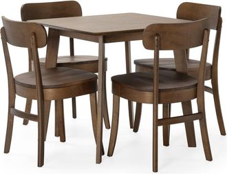 HOMN Juego de mesa 80x80 cm y 4 sillas de comedor color nogal