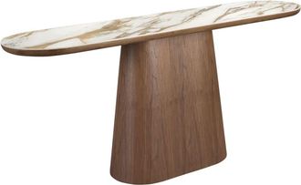 Angel Cerdá Consola ovalada medio punto mármol porcelánico y nogal