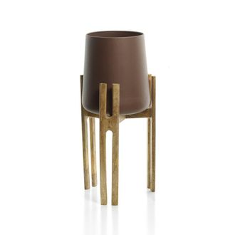 Bazar Bizar Maceta de cemento y madera marr&oacute;n 30x28x66 cm
