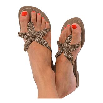 Generic Summer Flat Sandals for Women 2026,Fashion Fashion Casual Open Toe Cute Starfish Flat Sandals Dressy Comfortable Lightweight Bohemian Flats Flip Flops