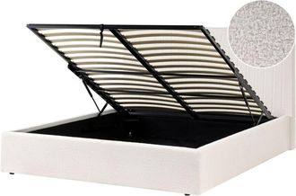 Beliani Cama Con Almacenaje De Boucl&eacute; 160 X 200 Cm Cabecero Capiton&eacute; Blanco Crema Vion