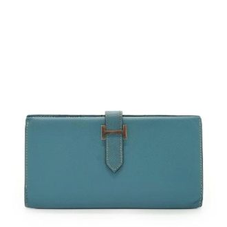 Herm&egrave;s Pre-owned Wallets, female, Blue, Size: ONE SIZE Pre-owned Bearn Soufflet Epsom Bifold Long Wallet