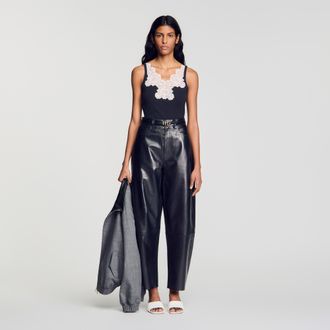 Sandro Ribbed vest top with lace