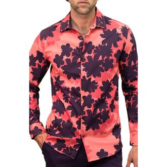 Lords of Harlech Norman Button-Up Shirt in Salerno Floral Rosa at Nordstrom, Size Medium L