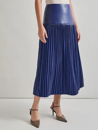 Misook Vegan Leather Accordian Maxi Skirt