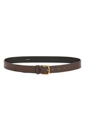Vince Stitched Flat Leather Belt in Cacao Brown /Antique Brass at Nordstrom Rack, Size X-Large