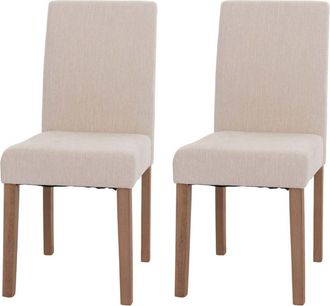 Hhg Lote De 2 Sillas De Comedor Littau, Silla De Cocina Respaldo Alto, Tela/textil Chenilla Madera, Crema, Patas Color Natural