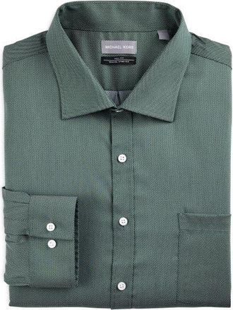 Michael Kors Big & Tall Micro Patterned Performance Dress Shirt in Green at Nordstrom, Size 18.5 - 36
