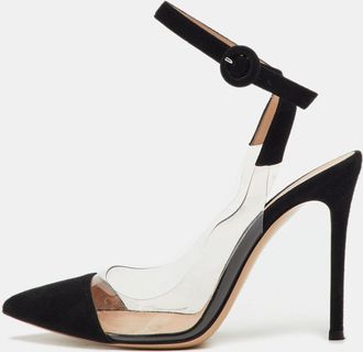 Gianvito Rossi Black/transparent Suede And Pvc Anise Ankle Strap Pumps