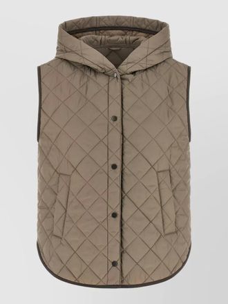Brunello Cucinelli hooded curved hem sleeveless quilted vest