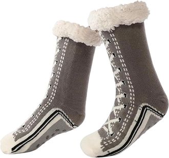 Generic Ultra-Thick Slipper Home Socks, Knitted Cashmere Slipper Socks with Grippers for Women Men, Winter Warm Non Slip Cozy Fuzzy Slippers (Gray)