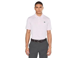 Lacoste Regular Fit Ultra Dry Striped Golf Polo Shirt Mens Clothing Light Pink/White : 7 (2XL), Elastane/Polyester