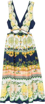 Farm Rio Abito midi a fiori con dettaglio cut-out - Blu
