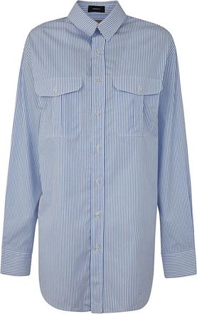 Wardrobe.NYC W5031Pc Overhemdjurk Mini - Dames - Shirt Kleedjes - Blauw - M - Katoen - Kleedjes