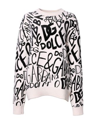 Dolce & Gabbana White Black Logo Print Women Pullover Womens Sweater