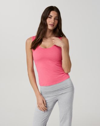 Vuori Clothing Halo Essential Scoop Tank Top Long | Sunset Pink Heather | XS, Size Extra Small