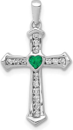 Diamond2Deal 14k White Gold 1/5 Ct Grown Diamond & Emerald Cross Pendant