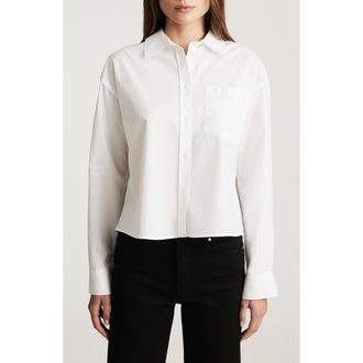 Mavi Long Sleeve Crop Cotton Button-Up Shirt in White at Nordstrom, Size X-Large