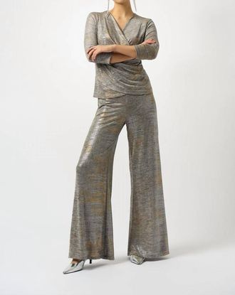 Joseph Ribkoff Foiled Knit Wide Leg Pants In Silver Melange