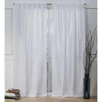 Nicole Miller Faux Linen Slub Hidden Tab Top Panel Pair Curtain In White