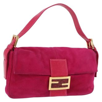 Fendi Baguette Leather Pink Suede Handbag (Pre-Owned)