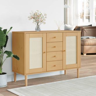 vidaXL Vidaxl - Aparador Senja Aspecto De Rat&aacute;n Madera Pino Marr&oacute;n 112x40x80 Cm