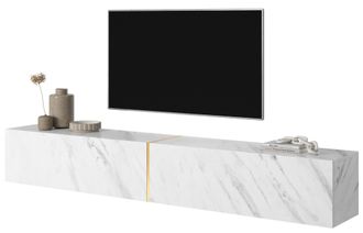 Selsey Selsey - Bisira Mueble De Tv Blanco Con Aspecto De M&aacute;rmol E Inserto Dorado, 200 Cm