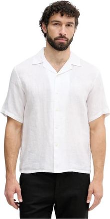 Benetton Linnen Shirt - Heren - Korte mouwen Overhemden - Wit - S - Linnen - Overhemden